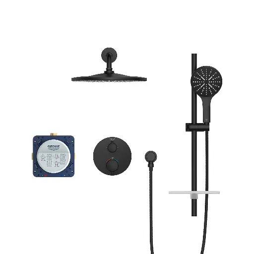 [GRO-1030662430] Grohe 1030662430 Rainshower GrohTherm 2-Handle Thermostatic Dual Function Shower Kit Matte Black