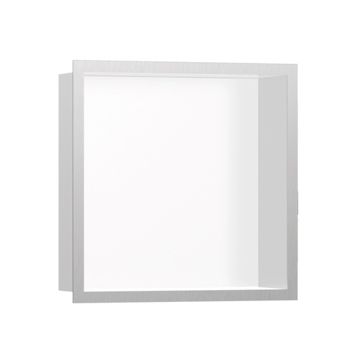 [HAN-56099800] Hansgrohe 56099800 Wall Niche Matte White With Design Frame Brushed Stainless Steel