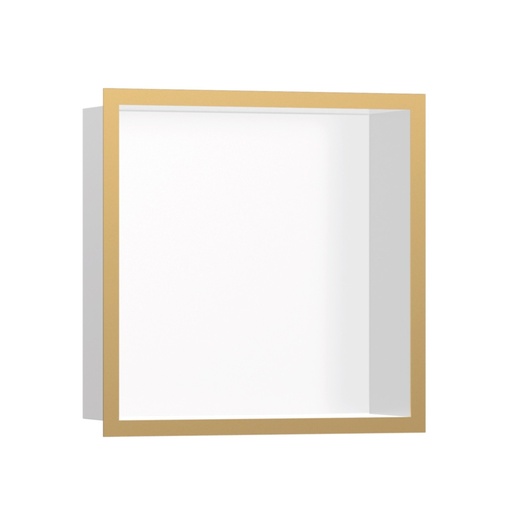 [HAN-56099990] Hansgrohe 56099990 Wall Niche Matte White With Design Frame Polished Gold Optic