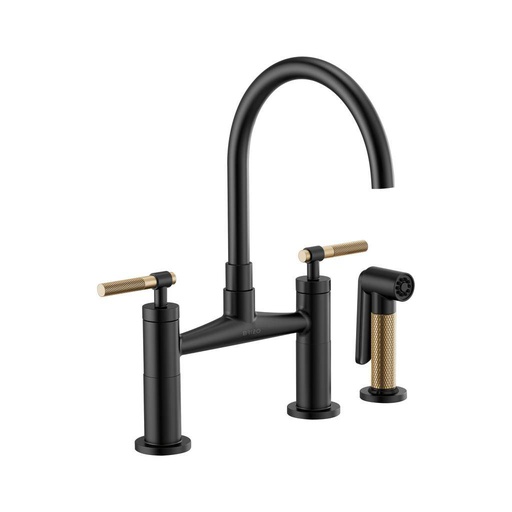 [BRI-62543LF-BLGL] Brizo 62543LF-BLGL Litze Bridge Faucet Knurled Handle Luxe Gold Matte Black
