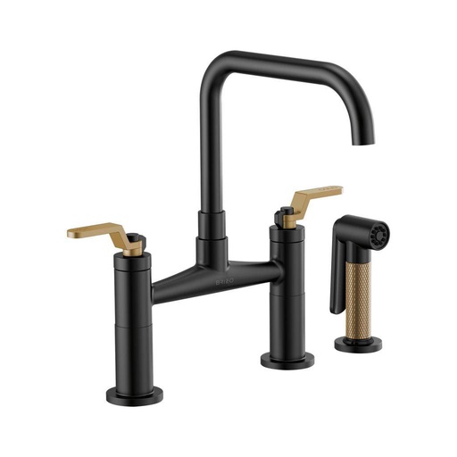 [BRI-62554LF-BLGL] Brizo 62554LF-BLGL Litze Bridge Faucet Square Spout Luxe Gold Matte Black