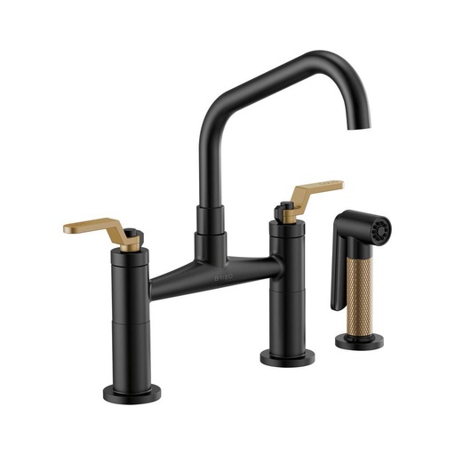 [BRI-62564LF-BLGL] Brizo 62564LF-BLGL Litze Bridge Facuet With Angled Spout Industrial Handle Luxe Gold Matte Black
