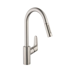 [HAN-04505800] Hansgrohe 04505800 Focus HighArc Pull Down Kitchen Faucet Steel Optik