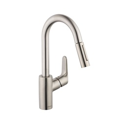[HAN-04506801] Hansgrohe 04506801 Focus HighArc Pull Down Prep Kitchen Faucet Steel Optik